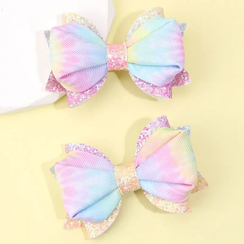 2Pcs Ribbon Glitter Bowknot Hairpins Metal Hair Clips Barrettes Hair Accessories For Toddlers Girls Valentine\'s Day Gifts