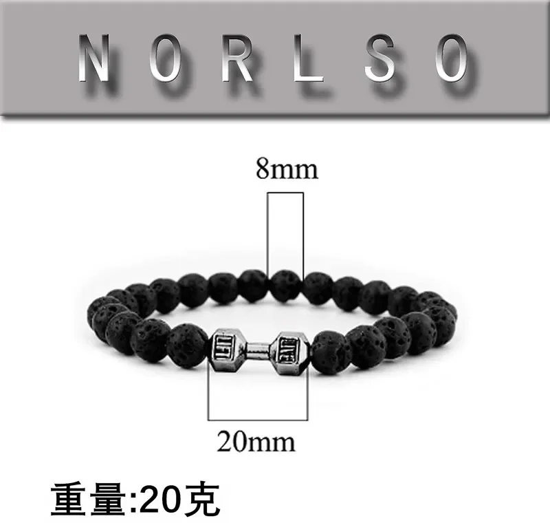 High Quality Men\'s Beaded Bracelet Natural Black Matte Agate Dumbbell Charm Bracelet Energy Fitness Barbell Fashion Jewelry