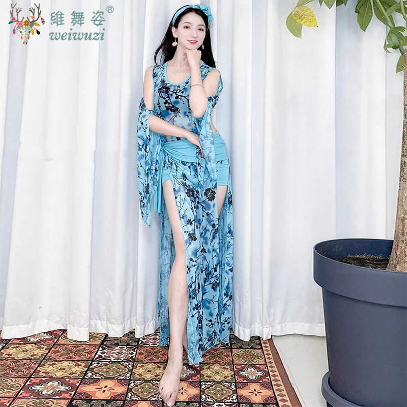 أزياء الرقص الشرقي أزياء مسرحية المرأة المتقدمة المطبوعة شبكة رداء + وشاح الورك + رباطات الكبار صيدي شابي بلدي الملابس #5