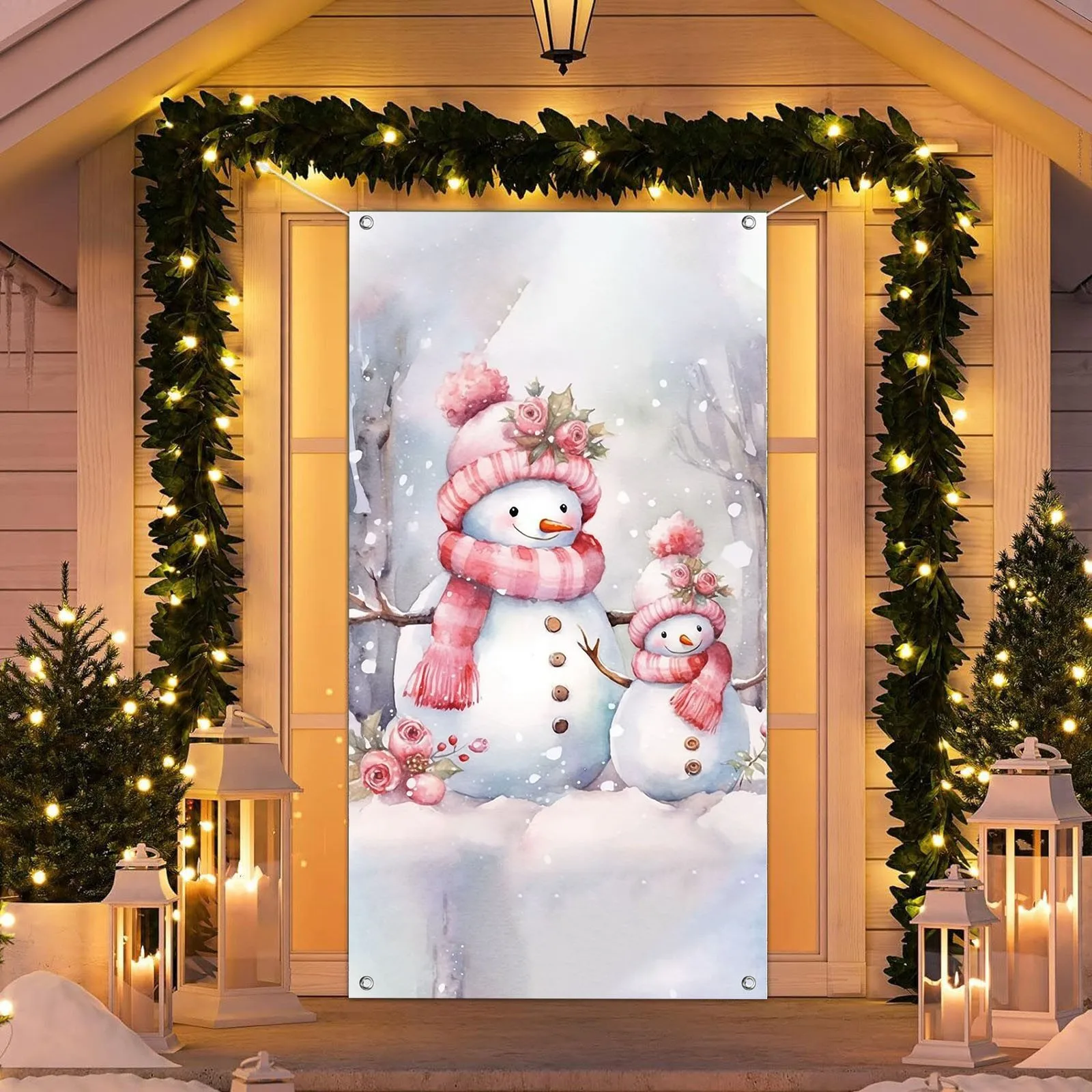 New Christmas Backdrop Decort Banner Christmas Elves Door Cover For Party House Door Nightmare Christmas Outdoor Decoration 2025