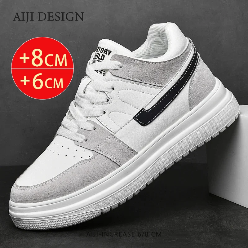 Genuine Leather elevator shoes heightening sneakers for men 6cm 8cm breathable height increased man sports lift height