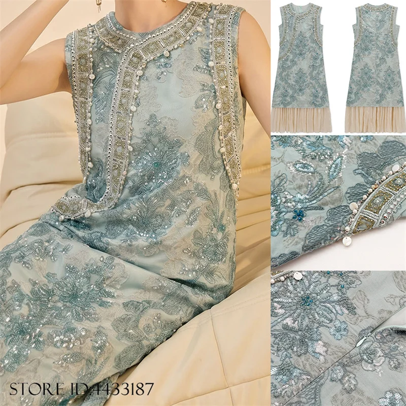 Luxury Improved Female Qipao Evening Party Dress New Chinese Style Embroidered Bead Cheongsam Retro Fashion Vestidos Maxi Dress
