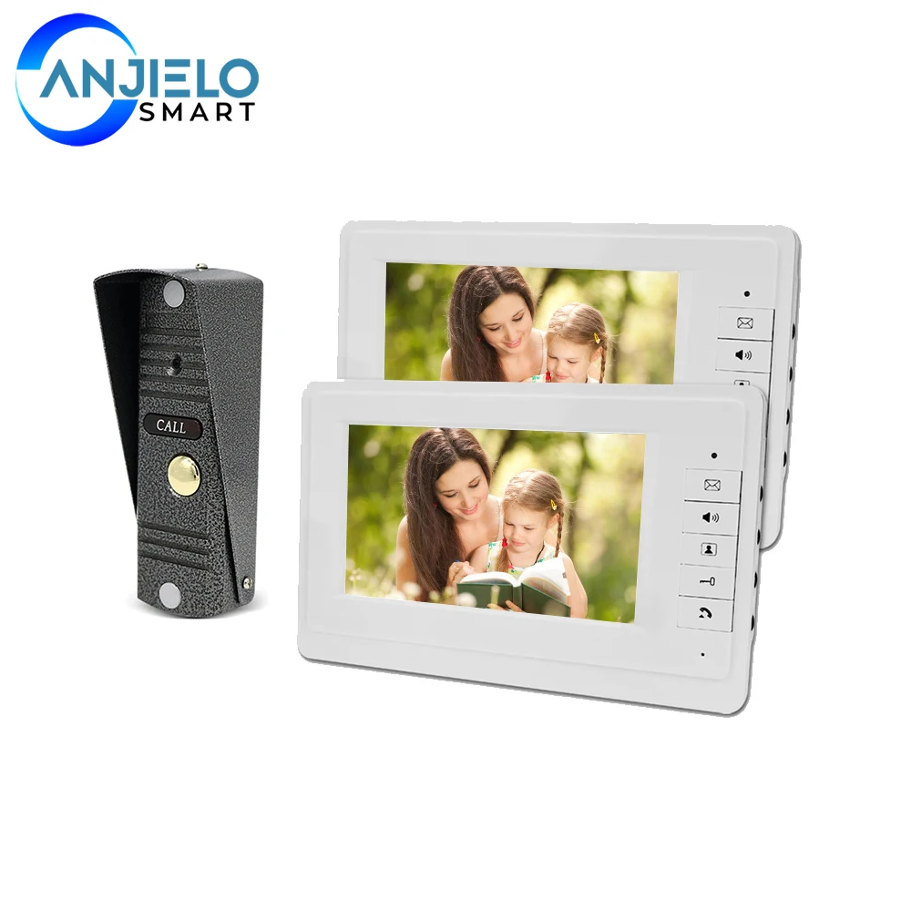 AnjieloSmart 7\'\' Color Wired Video Door Phone Intercom System Indoor Monitor Doorbell Camera IR Night Vision for Home Security