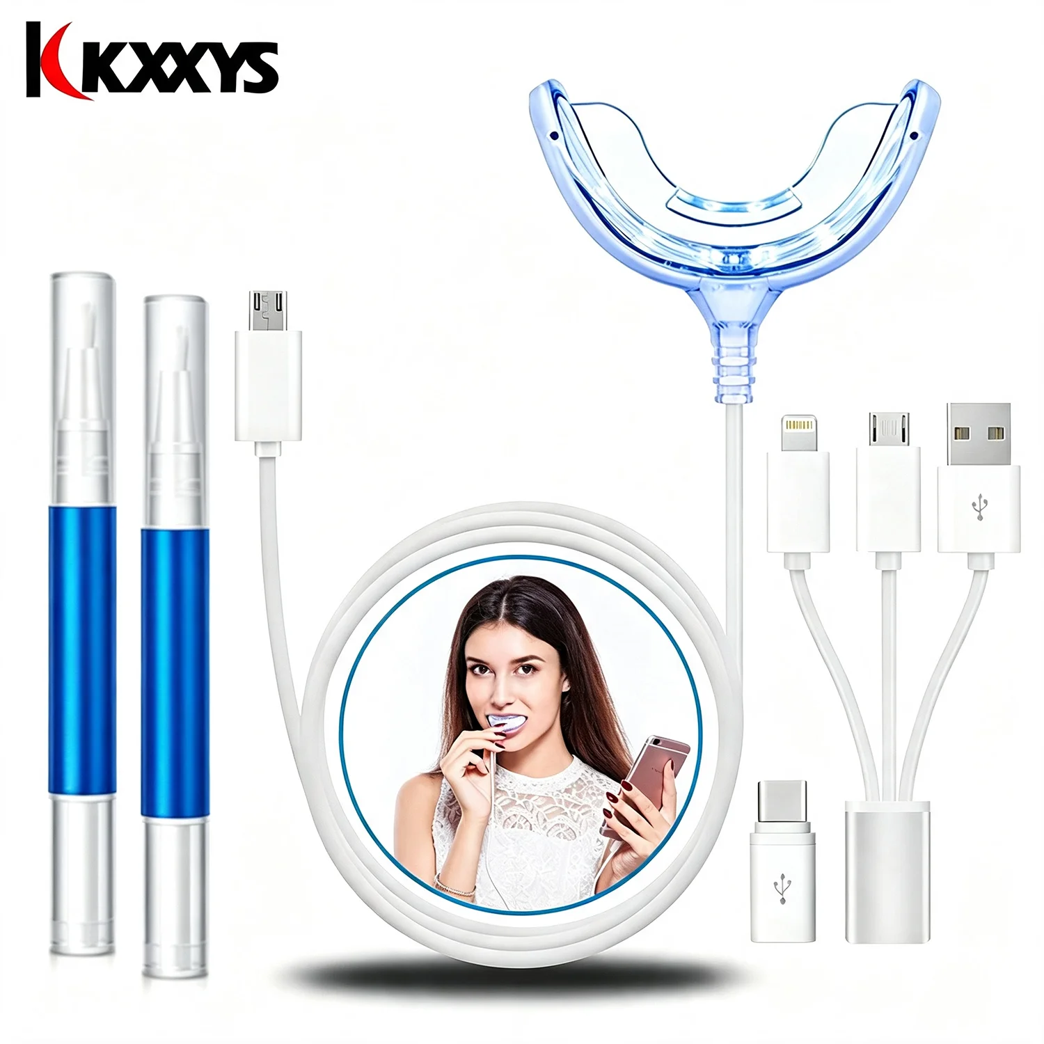 Portable Smart Cold Blue Light LED Dental Bleaching System Tooth Whitener Device Dental Whitening Has 2 Gel Kit Teeth Bleaching