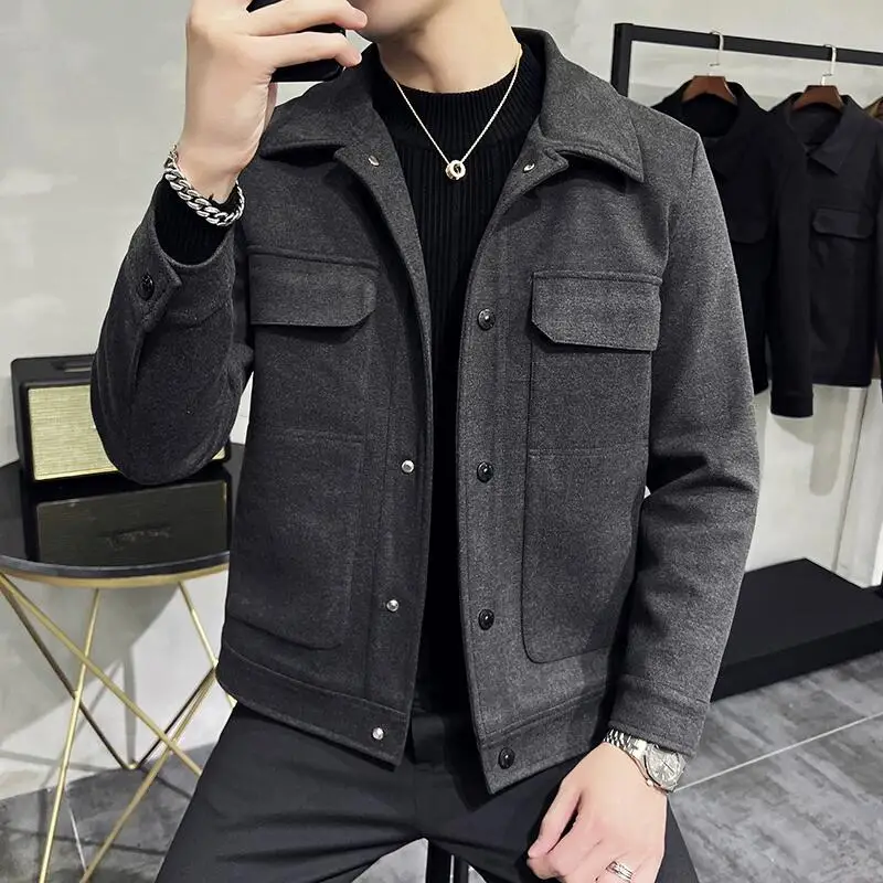 2023 Winter Thickened Warm Woolen Blazer Men\'s Business Slim Fit Casual Suit Coat High Quality Fashion Men Short Suit Jacket