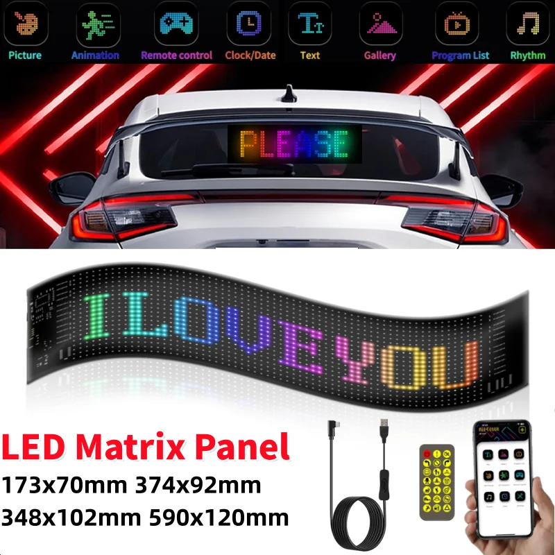 USB 5V LED Matrix Pixel Panel DIY Advertising Screen RGB Pattern Graffiti Scrolling Text Animation Display (APP+ Remote Control)