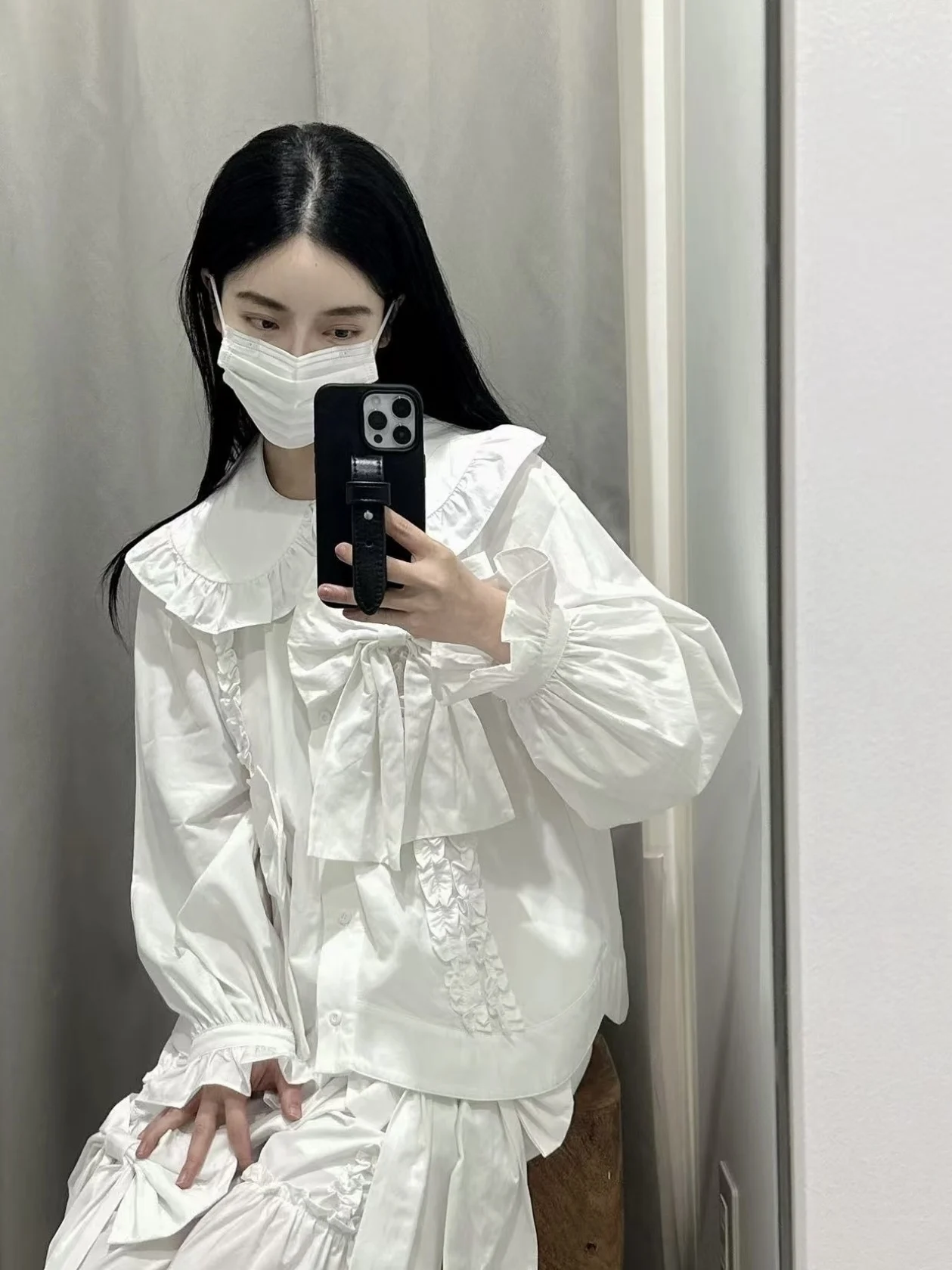 Comfortable Long Sleeve Shirt Knot Atmosphere Sense Kirikomi Fabric Women's Loose Fit Button up Casual Shirt