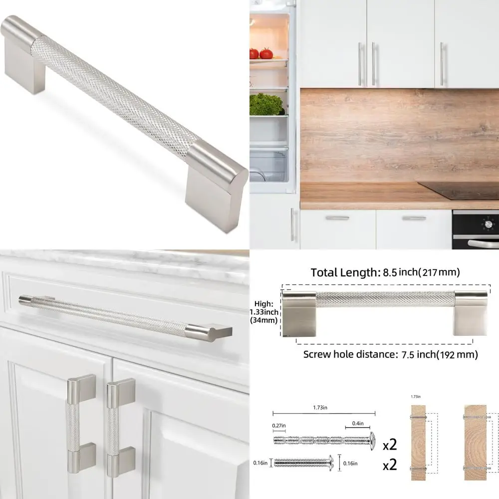 

Набор из 10 ручек для шкафа из матового атласного никеля 7,5 дюйма — современные серебряные ручки с накаткой для кухонных шкафов и дверей