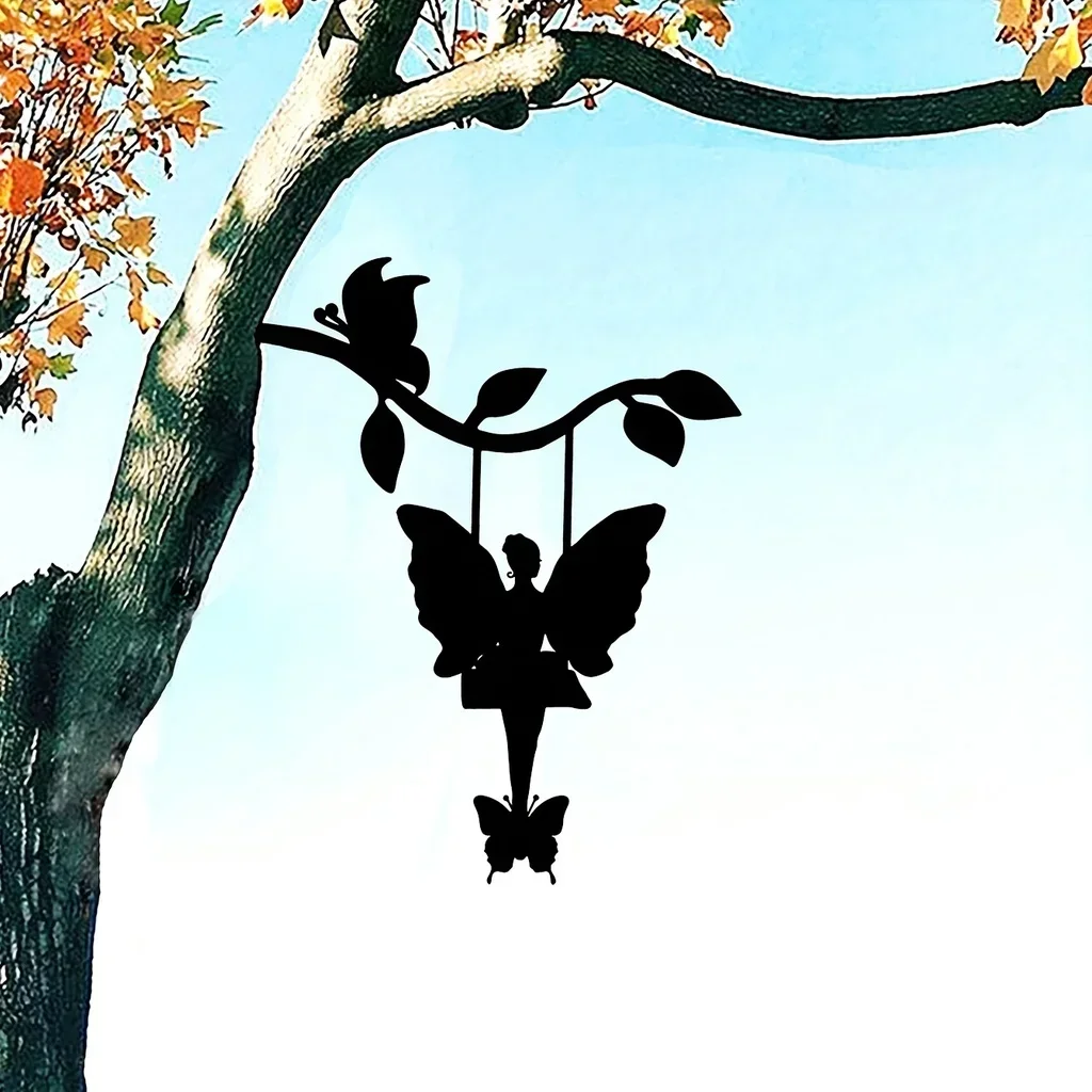 1pc Elf On Branch Steel Silhouette Metal Wall Art - Perfect for Birthdays, Housewarming Gifts & Outdoor Decoration!