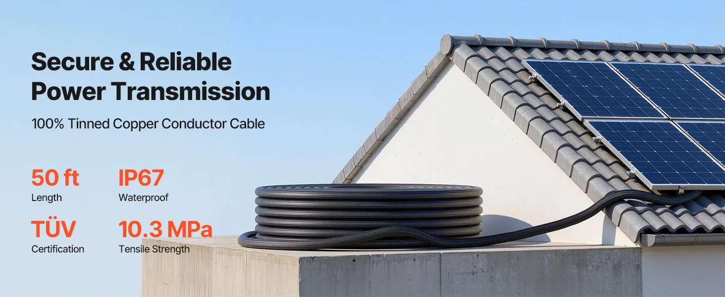SucceBuy 30FT/50FT/100FT Solar Panel Extension Cable with Flame Retardant Protective Sleeving Female and Male Connectors for RV