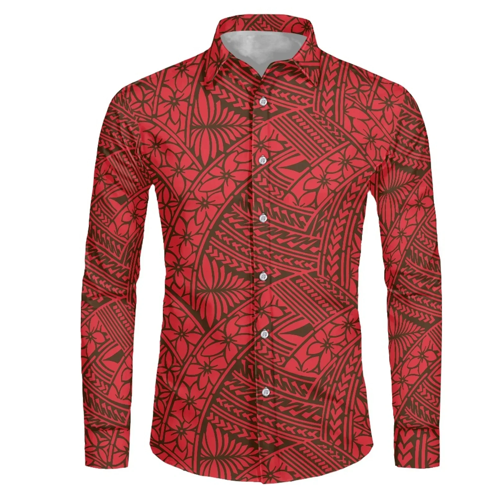 Polynesian Tribal Fijian Totem Tattoo Fiji Prints Size 6XL 5XL 4XL Slim Fit Mens Business Casual Long Sleeved Shirt Classic Male