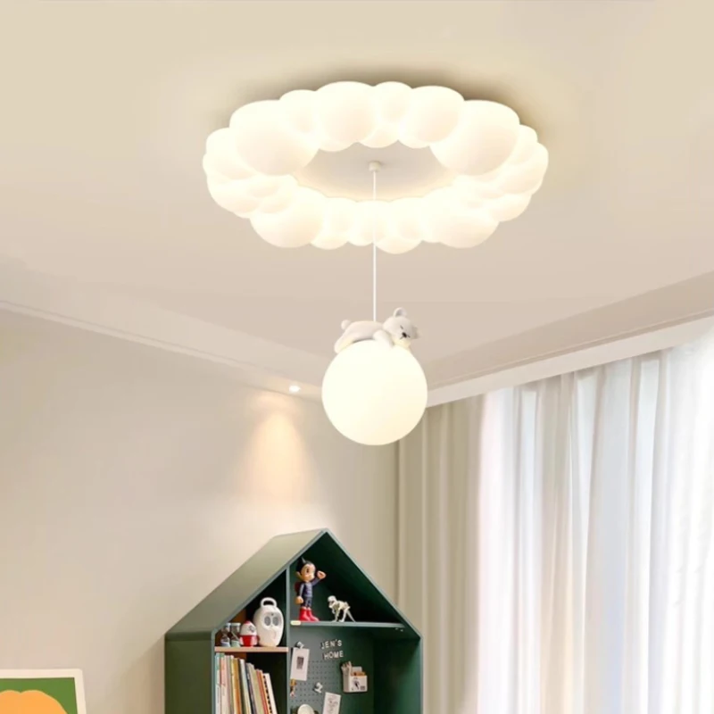 Children\'s Room Cloud Ceiling Lights Bubble Cloud White Bear Light Modern Warm Baby Room Nursery Boy Girl Bedroom Ceiling Lamps