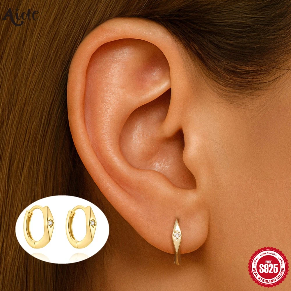 Aide 925 Sterling Silver Luxury Hoop Earrings Zircon Handmake Rhombic Cartilage Round Huggies Earrings for Women Fine Jewelry