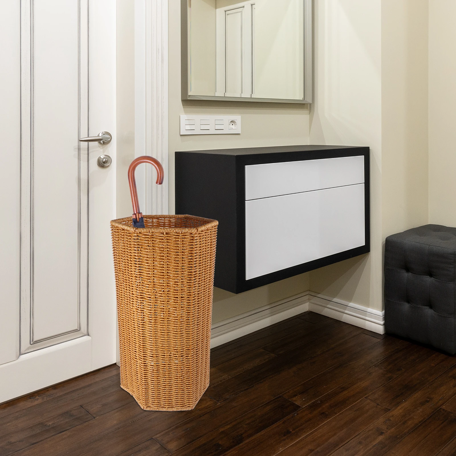 

Artificial Rattan Umbrella Stand Plastic Storage Holder Indoor Entryway Home Office Large Capacity Rainshade Container Umbrella