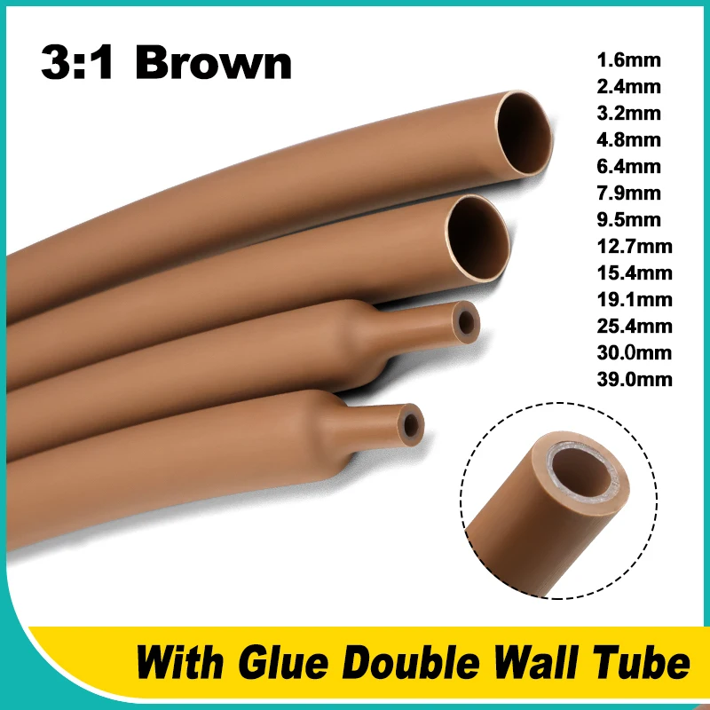 

1 ~ 10m Brown 3:1 Heat Shrink Tube 1.6mm ~ 39mm Dual Wall With Glue Adhensive Polyolefin Insulated Sleeving Wire Cable Protector