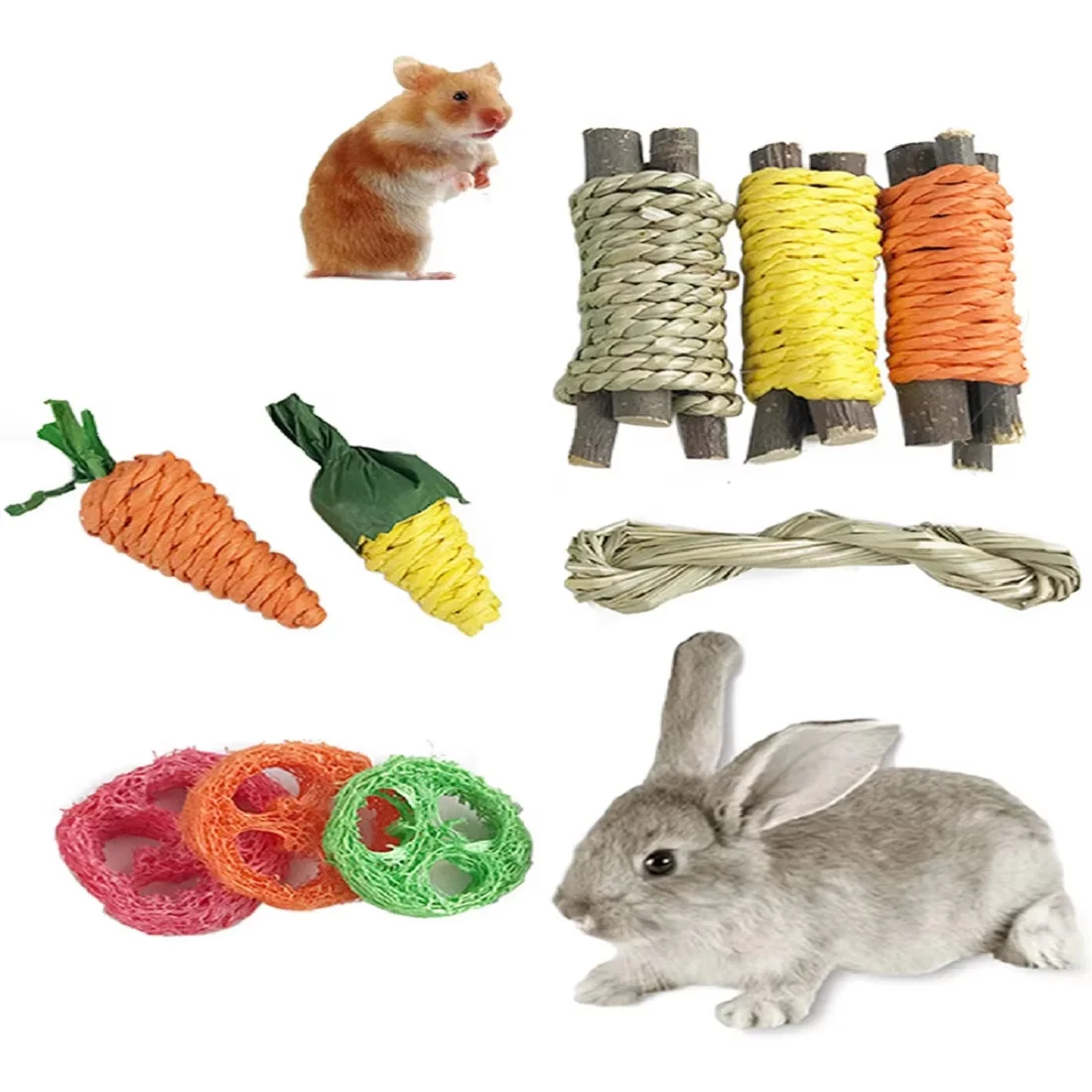 9/31pcs Rabbit Chewing Toys Molar Toys Natural Hay Sticks Hamster Teeth Training Kit Chinchilla Rat Gerbil Bunny Toys