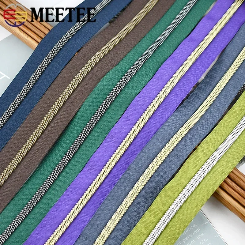 1/2/3/4M Meetee 5# Nylon Zipper Tapes By The Meter Bag Clothes Coil Roll Zippers Luggage Decor Continuous Zip Closures Repair