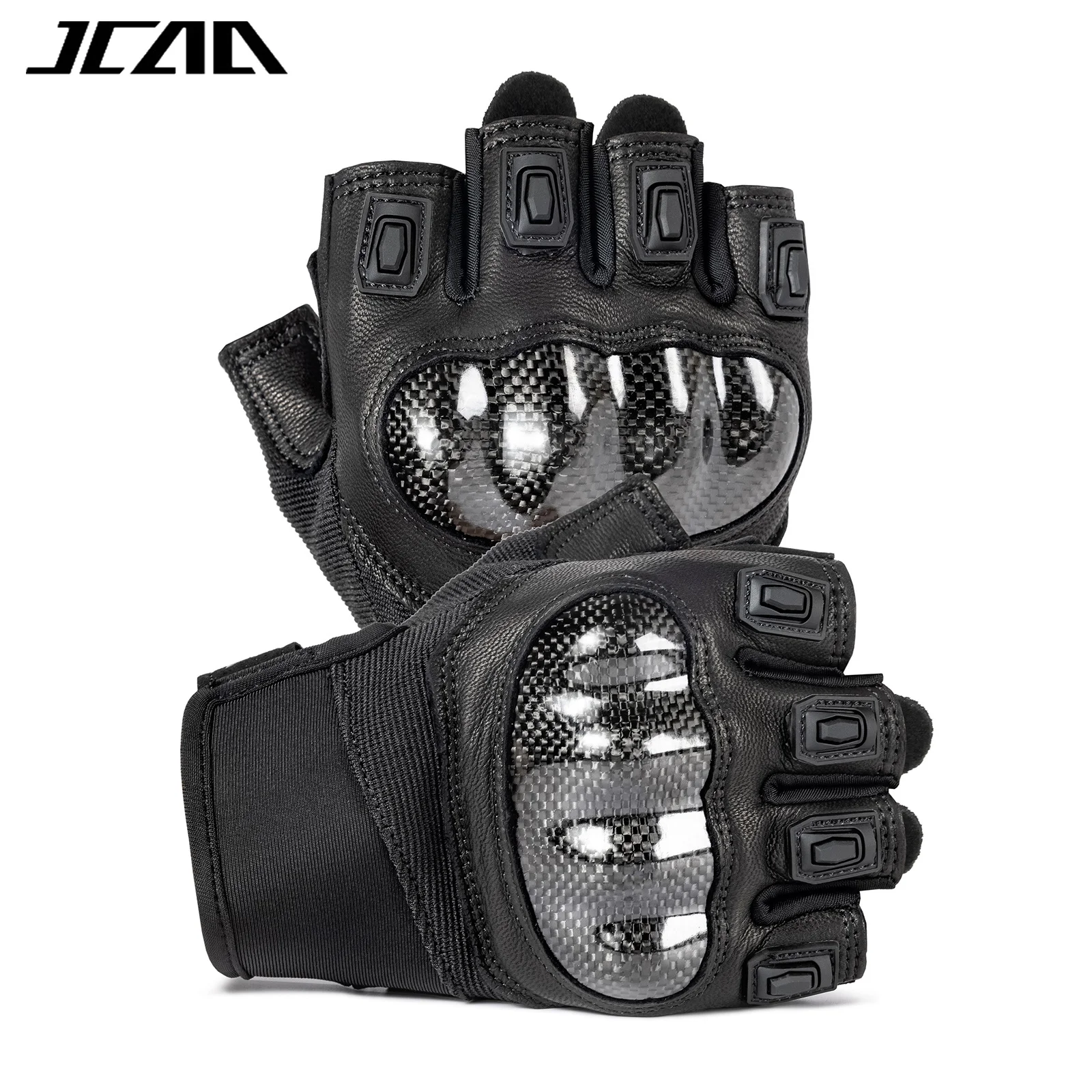 

New Retro Carbon Fiber Motorcycle Half Finger Gloves Sheepskin Leather Motorbike Fingerless Breathable Anti-fall Wear-resistant