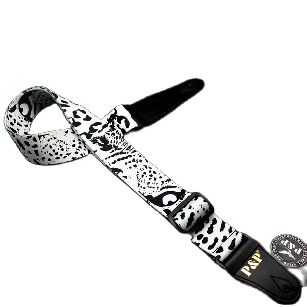 2024 Adjustable Quality Cotton Popular Black White Map Thermal Printing Guitar Strap for Electric Acoustic Folk Wood Bass Belt