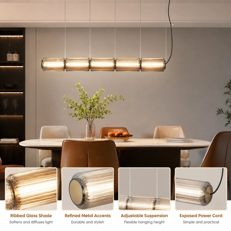 Pendant Light Nordic Roman Column Stacked Linear Design Metal Glass LED Fixture in Dining Room, Bedroom, Bar and Club Chandelier