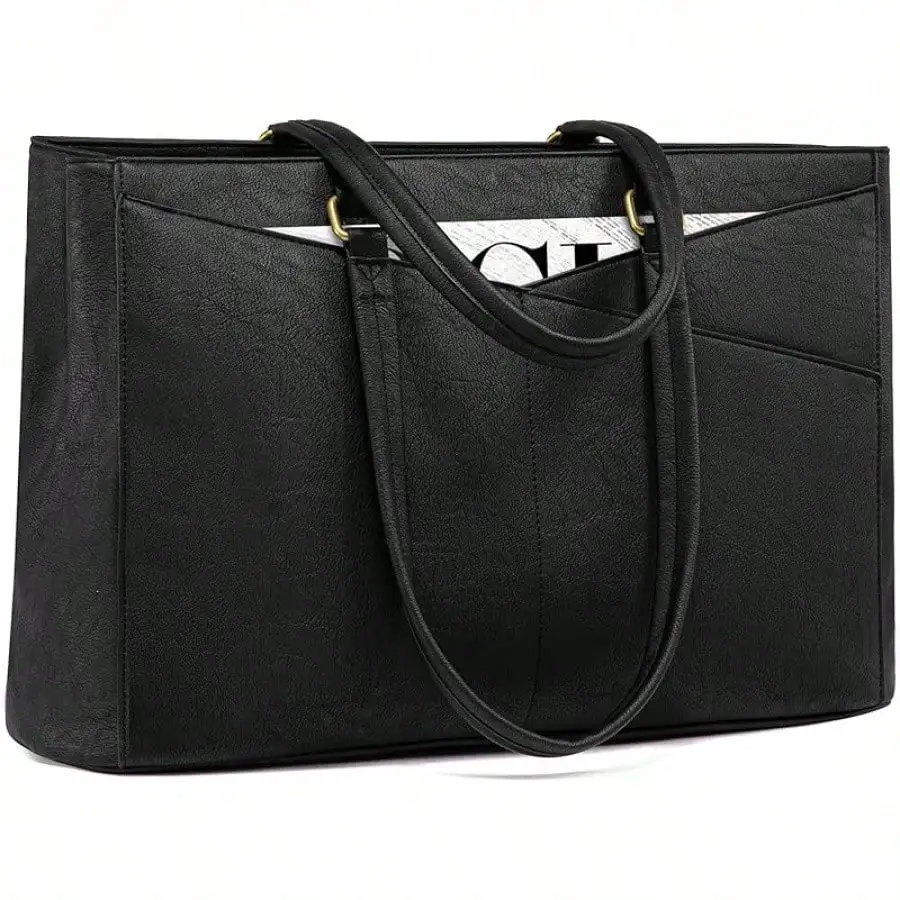 

15.6 Inch Women's Laptop Tote Bag, Vintage Leather Work Tote, Waterproof Office Briefcase, Laptop