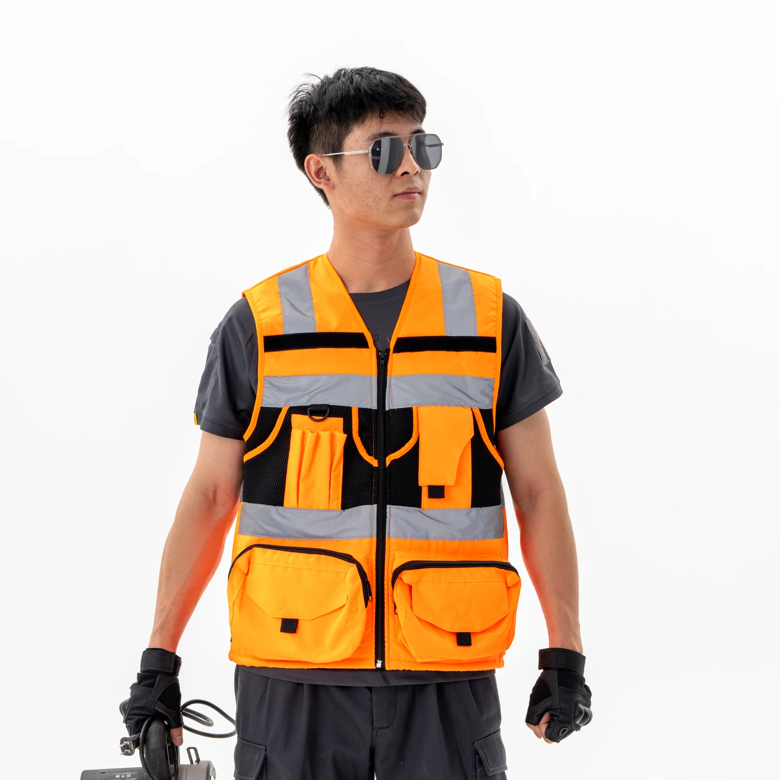 Safety Vest Hi Vis Reflective Vest Silver Stripe Oxford Cloth Multi-Pocket Workwear Outdoor Sports Riding Safety Clothing