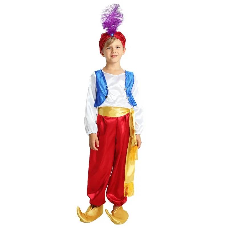 SN55Carnival Party Costume Middle Eastern Arab Boy Aladdin Magic Lamp Drama Stage Performance Cosplay Costume$@1w