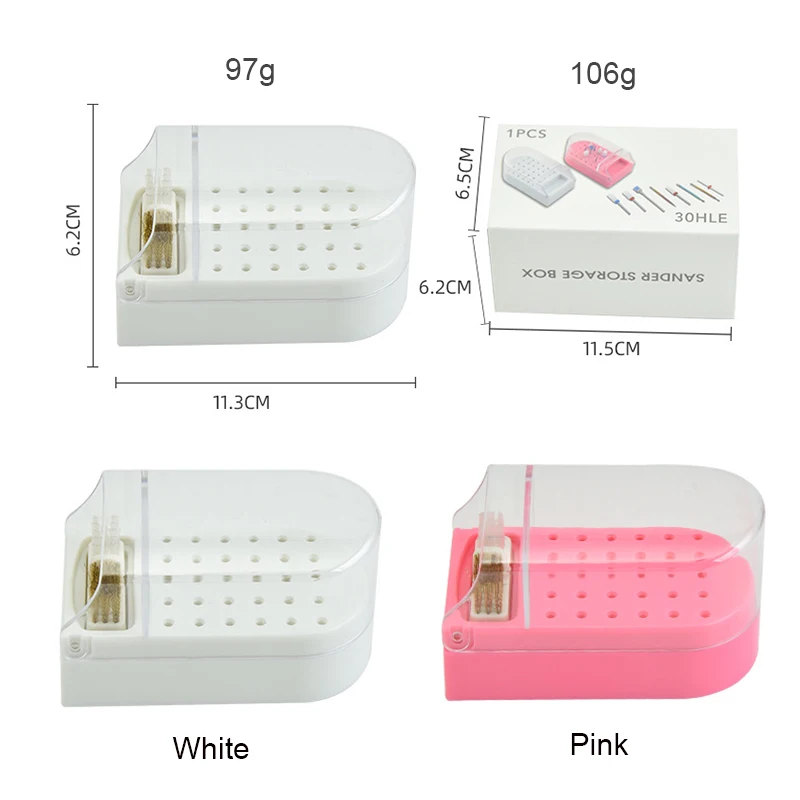 30 Holes Elliptic Nail Drill Accessories & Bits Storage Box Art Nails Grinding Head Holder Display Pink White Manicure Empty Box