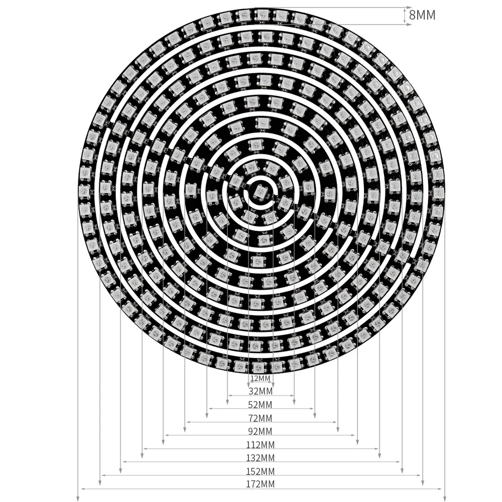 Pierścień LED WS2812 RGBIC indywidualnie pierścień 8/12/16/24/32/40/48/60/241Leds WS2812B wbudowane moduły inteligentna dioda Led dic DC5V