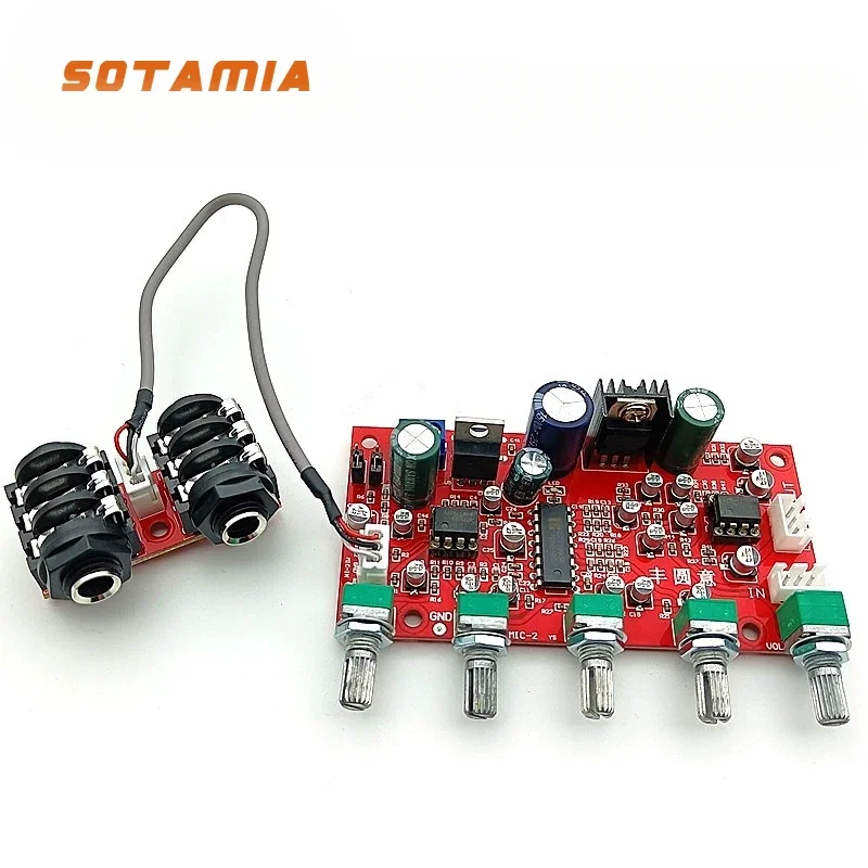 SOTAMIA Karaoke Microphone Reverb Pre-amplifierAudio Board CD2399 Dynamic Electret Microphone Head Preamp for Power Amplifiers