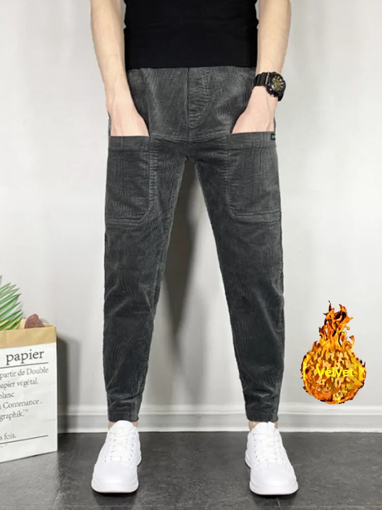 

Men's Fce Lined Thi Corduroy Casual Pants Autumn Winter New Sle Trendy Brand Harajuku Sle Nine Points Cuffed Trousers