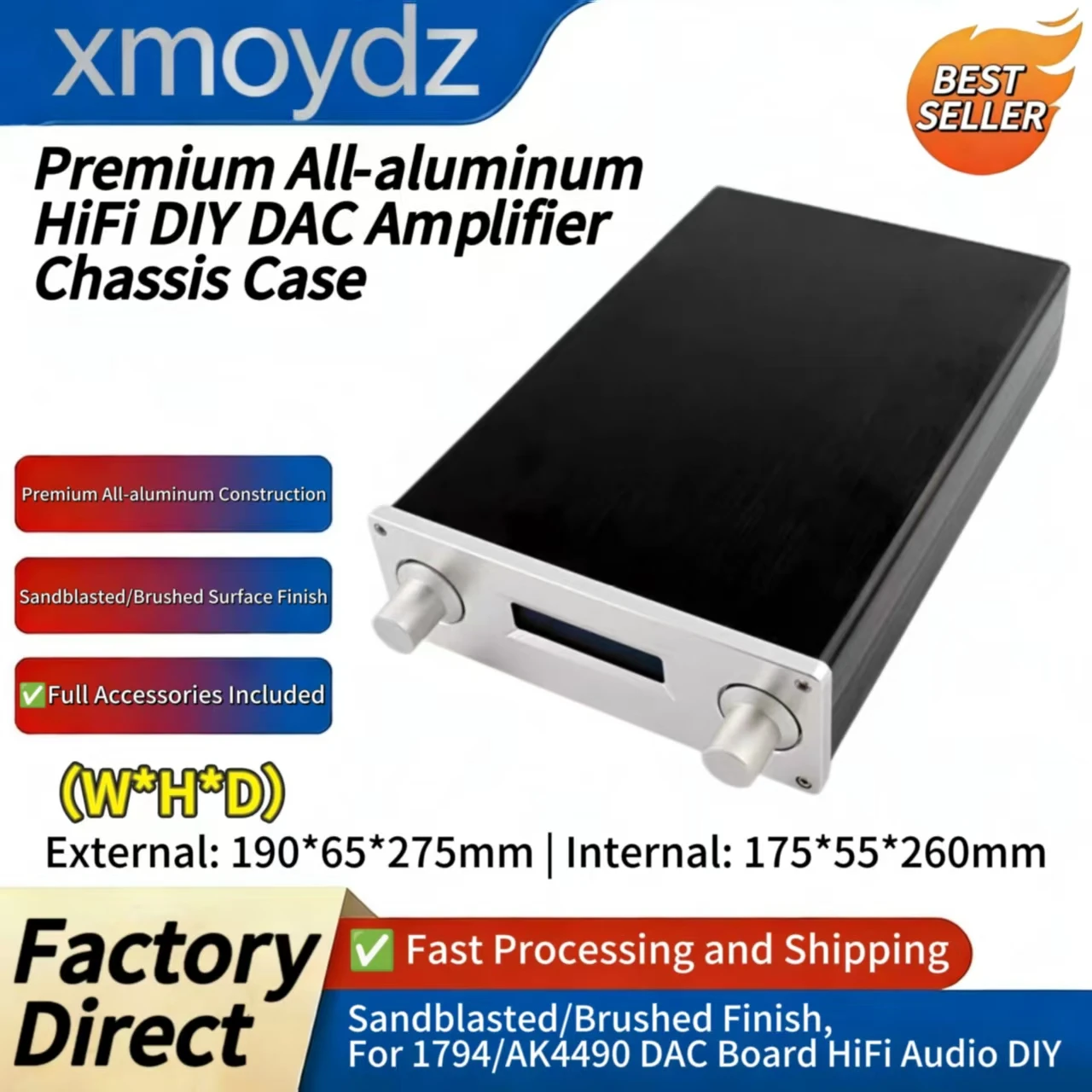 

Корпус для усилителя HiFi DIY премиум-класса из алюминия, 190*65*275 мм, для платы ЦАП 1794/AK4490, внутренний размер 175*55*260 мм