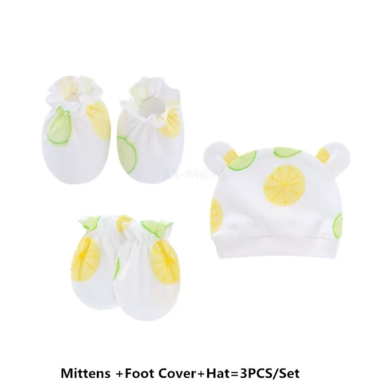 Baby Anti Scratching Soft Cotton Gloves Foot Cover Hat Set Comfy Mittens Socks Cap Kit Toddler Newborn Accessorise for 0-12Month