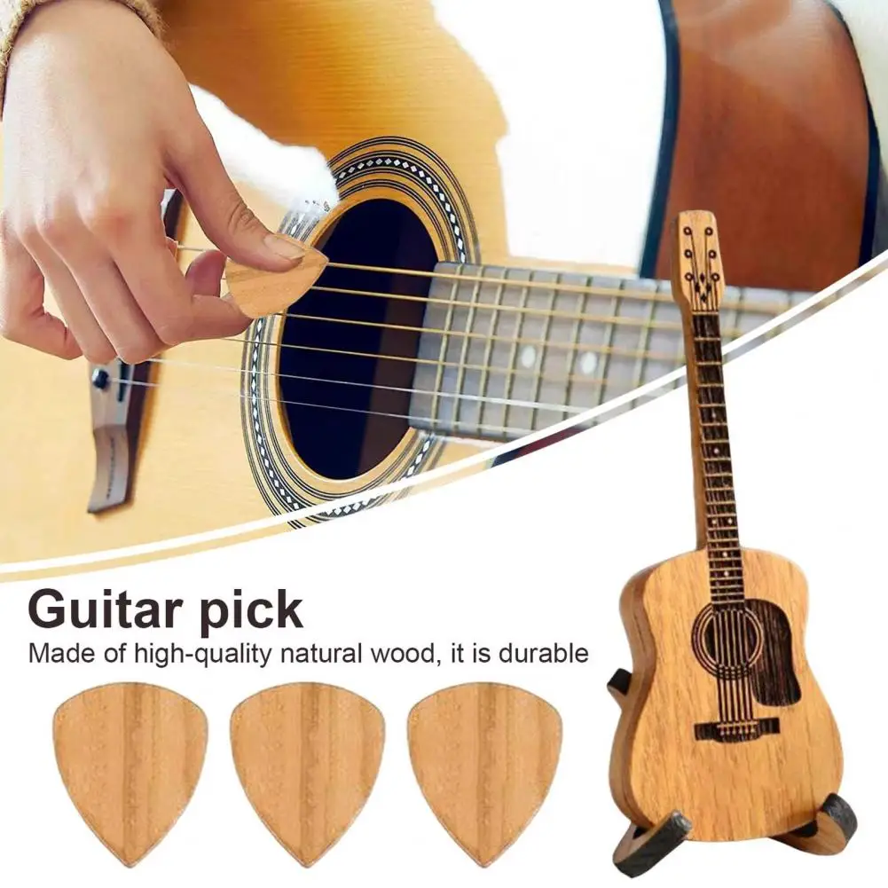 Wooden Guitar Pick Box with Stand Guitar Pick Display Box with 3 Pcs Guitar Picks Desktop Picks Storage Case Gift for Guitarists