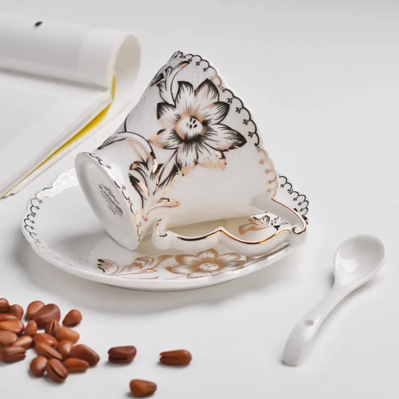 Ceramic Coffee Cup Household European Simple Bone China Flower Tea British Afternoon Cup Dish Gift Set Tea Cup Set