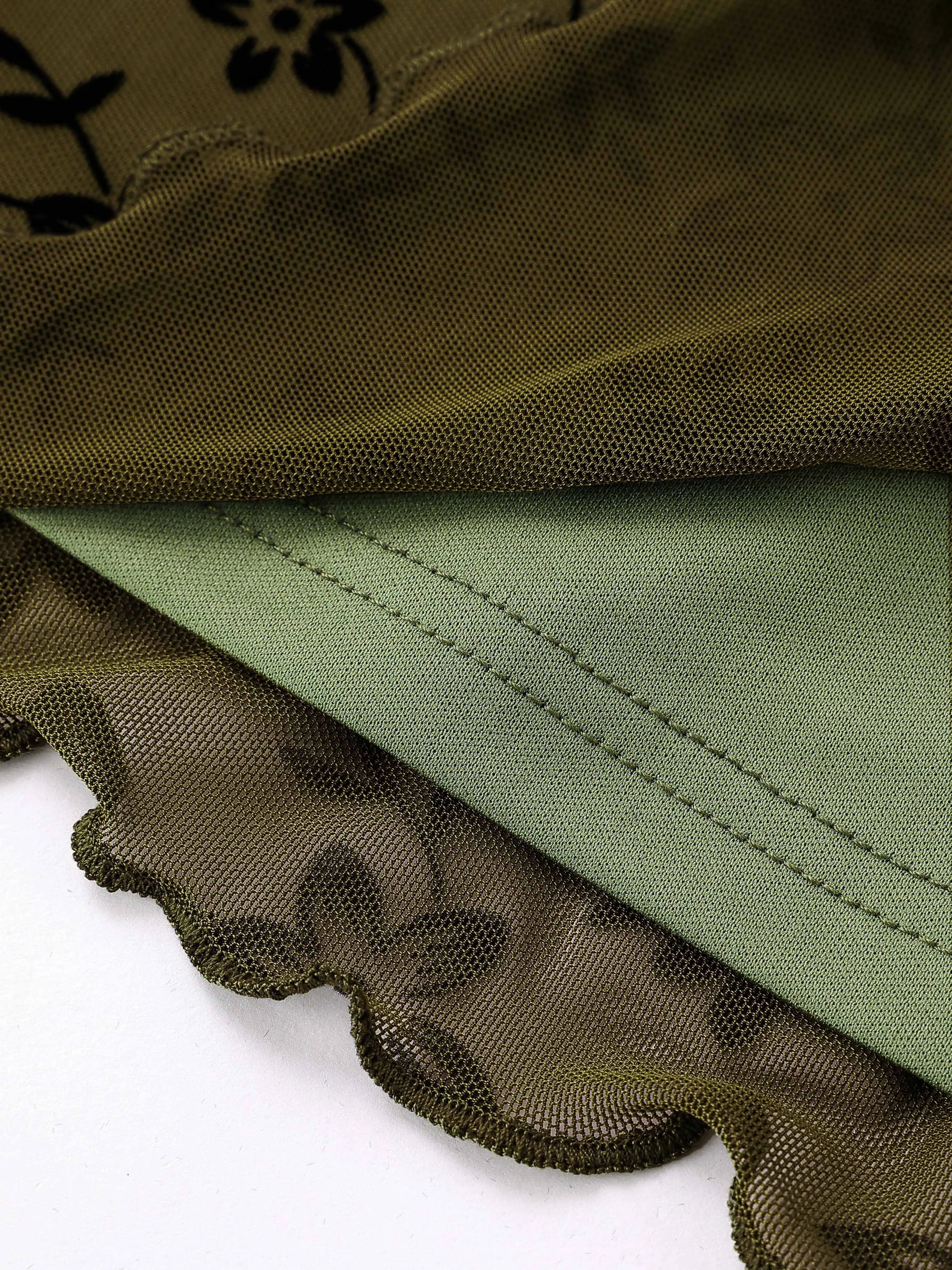 Women's Summer Fashion Slim Fit Flower Flocking Suspender Sleeveless Ruffle Dress