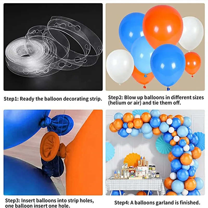 93 قطعة طقم القوس الأزرق بالون جارلاند الأبيض البرتقالي بالون مجموعة ديكور الطفل المعمودية دش عيد ميلاد الزفاف البكالوريوس حفلة الديكور #6