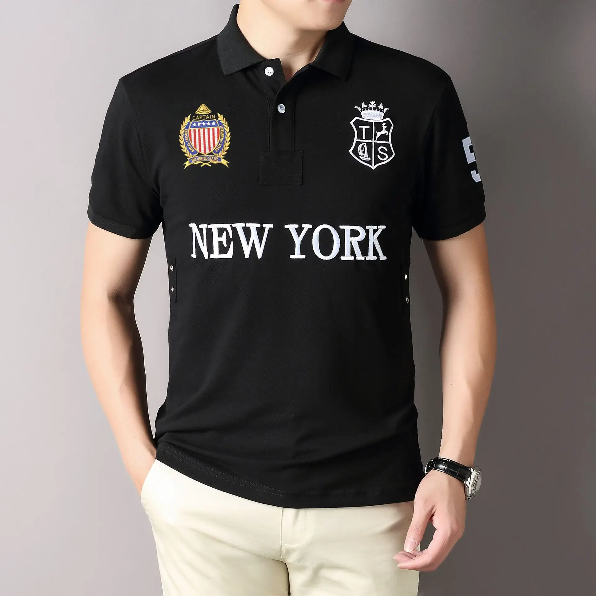 

New Men's Cotton irt Casual Sport ort Sve Loose Fit Bla Simple Design plus Size Opening Slit All Seasons