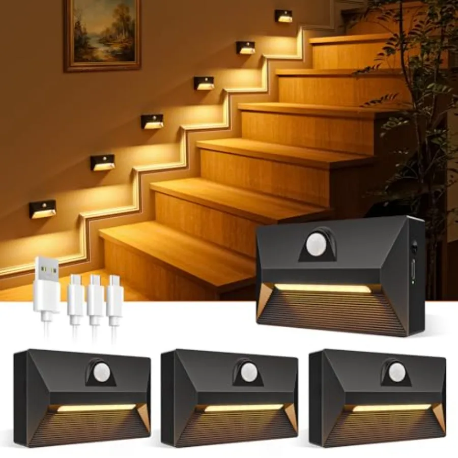 

Motion Sensor Stair Light Rechargeable, Night Lights 3 Modes and 3 Color Temperatures, Magnetic Rechargeable Stick-On Lights fo