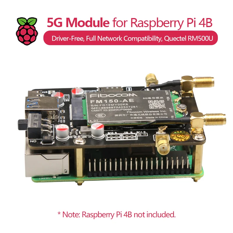 وحدة 5G لـ Raspberry Pi 4B، بدون سائق، شبكة كاملة، RNDIS، X55، UniSOC، Fibocom، RM500U، SSH، OpenWrt، Ubuntu، CentOS