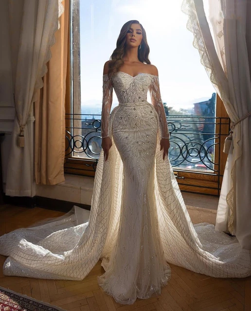 Robe de Mariee Sirene en Dentelle a Manches sulf Paillettes Poignees Traine Amovible Citropatients Quelle que soit la Collection AliExpress