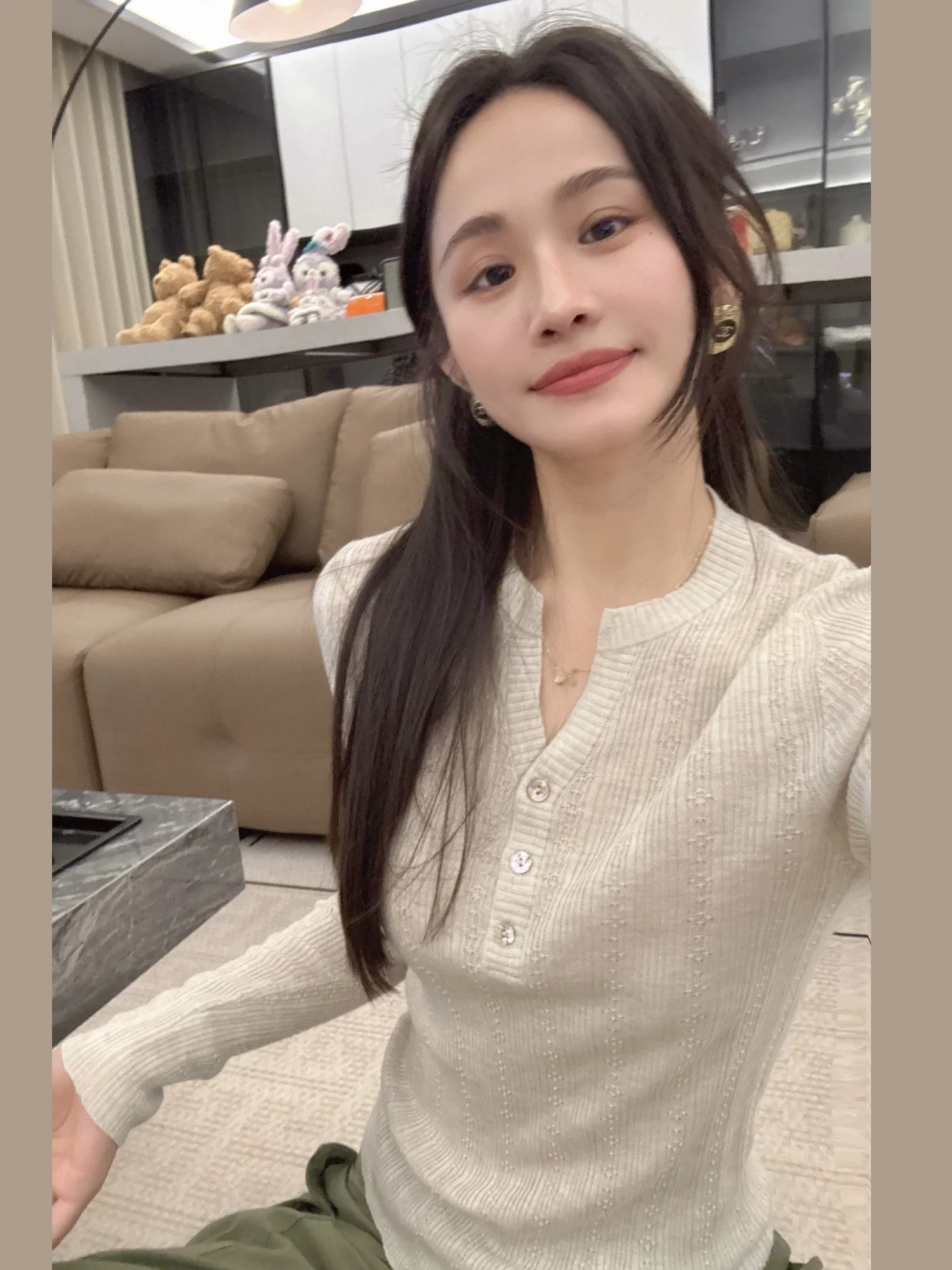 

Женская эластичная повседневная приталенная футболка-хенли Zhen ChunHua из шелково-шерстяной вязаной ткани с пуговицами, из смесового полиэстера