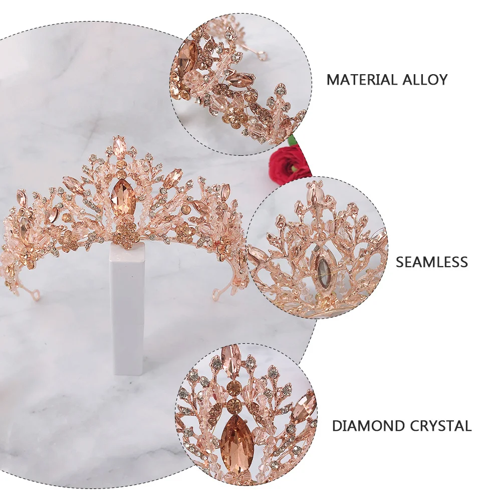 1Pcs Tiara Crown for Women Fangle Crown Pink Diamond Memorable Moment Headpiece Bridal Headdress Wedding Headdress