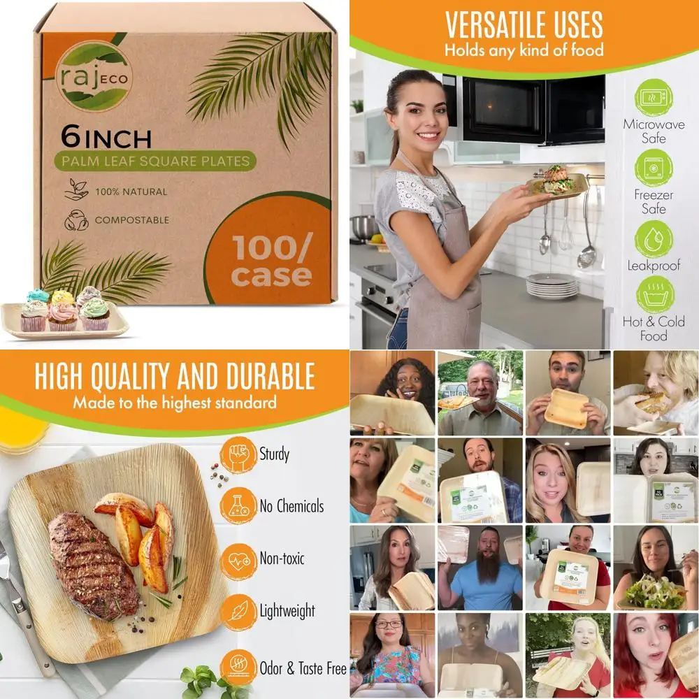 

Disposable Square Palm Leaf Plates - Bulk 100 Pack, Strong and Decorative, Compostable, Eco-Friendly Alternative to Bamboo Plate