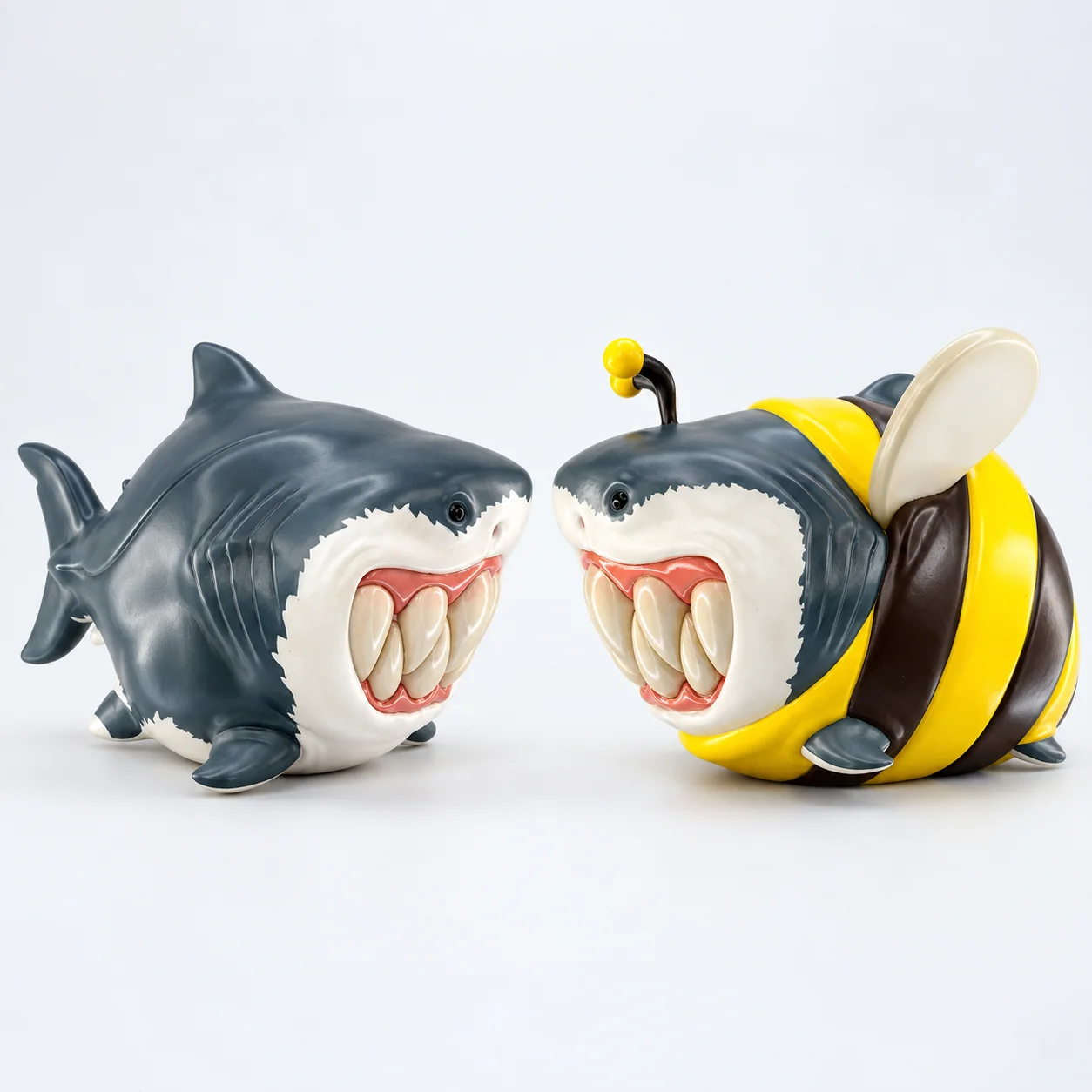 Q Version Shark Bee Resin Ornament Cartoon Whale Shark Figurine Animal Statue Desk Bookshelf Home Decor Collectible Gift
