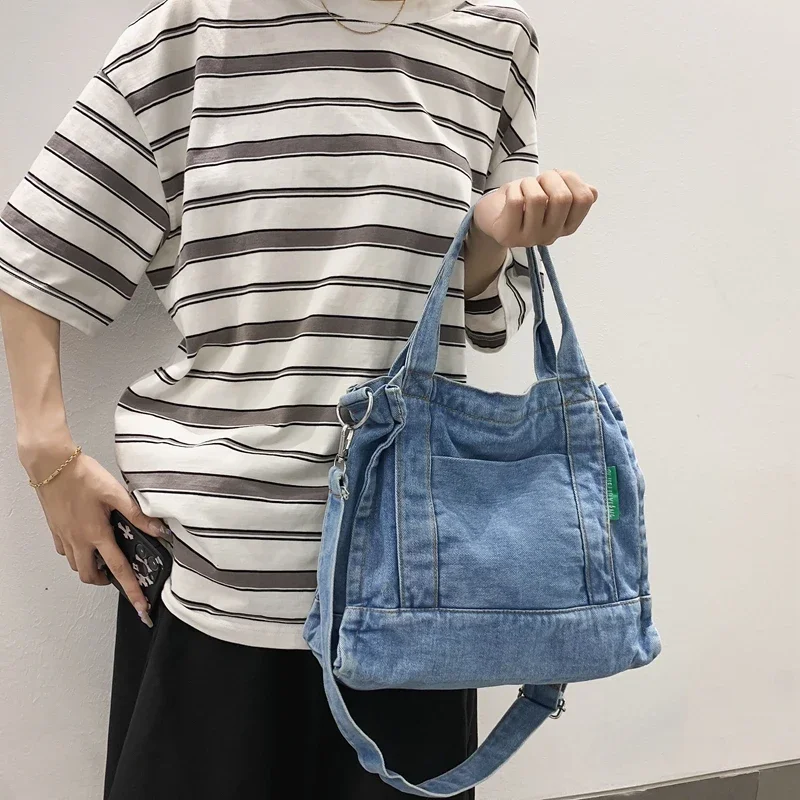 Denim Bags For Women Large Shoulder Bag With Zipper Jeans Shopping Bag Canvas Messenger Bag Satchel Eco Bag Korean Handbags