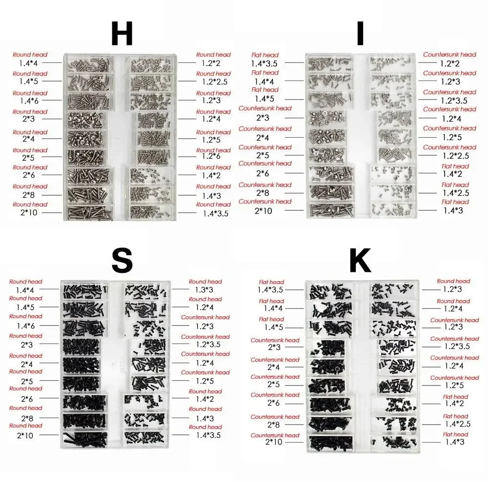 500 개/대 18 크기 미니 시계 나사 스테인레스 스틸 나사 안경 선글라스 전자 시계 수리 액세서리