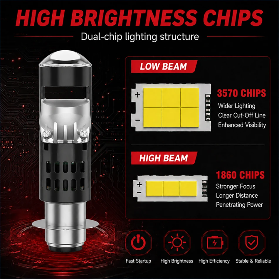 1Pcs P15D Led Motorcycle Headlight Bulbs 6000K Hi/Lo Beam Light 10000LM Led Lights For Yamaha Kawasaki Suzuki P15D LED 12V