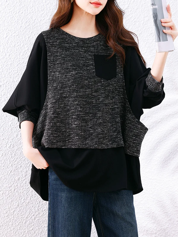 تي شيرت غير رسمي متوسط الطول مكون من قطعتين تي شيرت نسائي مقاس كبير فانوس Sve مستدير Ne فضفاض مناسب للتنقل الفني