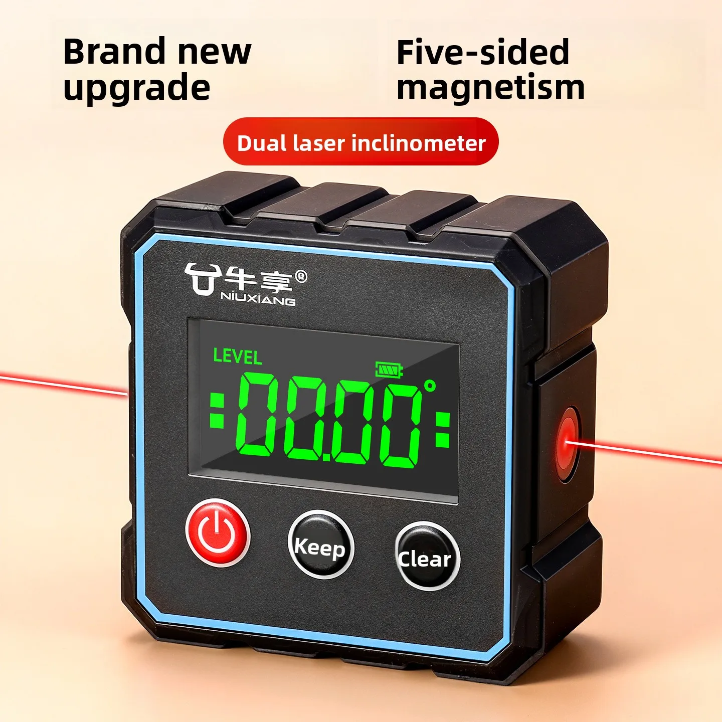5-Sided Strong Magnetic Mini Inclinometer - Dual-Side Laser Digital Horizontal Angle Ruler Cross-border Measuring Tool